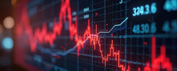 Stock chart shows financial crisis, business or economy market background with down diagram. Global investment trade analysis recession fall sales price crash risk graph.
