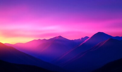 Vibrant mountains under a purple sunset create a surreal scenic view