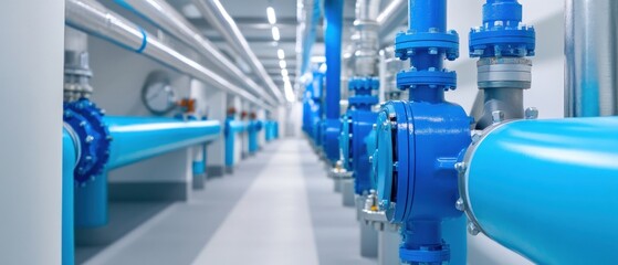 Modern Industrial Blue Piping System Interior View Clean Technology