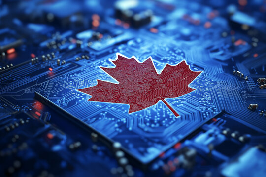 Digital Canada, microcircuit board, concept of global network and connectivity, international data transfer and cyber technology, worldwide business, information exchange and telecommunication - Powered by Adobe