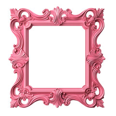 Elegant Bright Pink Baroque Ornate Frame with Transparent Background – Vintage Decorative Graphic Resource