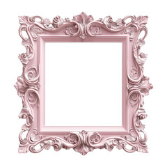 Elegant Bright Pink Baroque Ornate Frame with Transparent Background – Vintage Decorative Graphic Resource