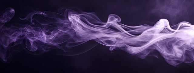 White smoke and purple ink on a black background, the smoke swirls in the air
