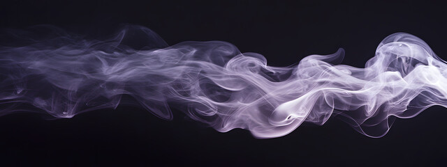 White smoke and purple ink on a black background, the smoke swirls in the air
