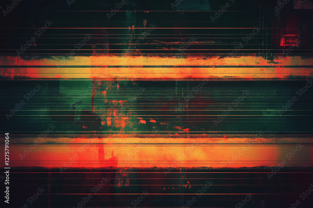 Poster vintage horizontal scanlines with vignette border retro cc tv video white noise or signal error back