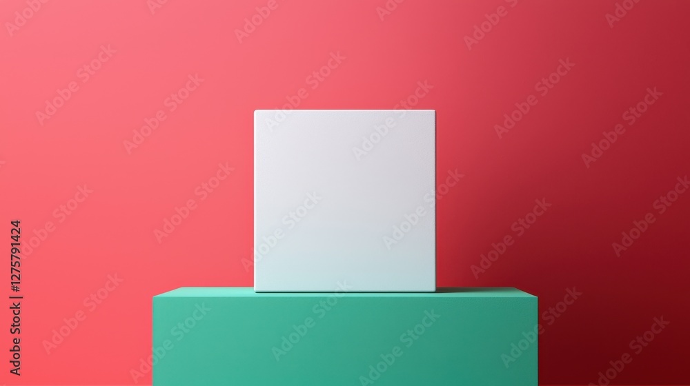 Poster minimalist display of blank box on colorful background