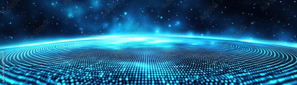 Aufkleber Futuristic blue background featuring a large circle created with numerous dots in a digital style
