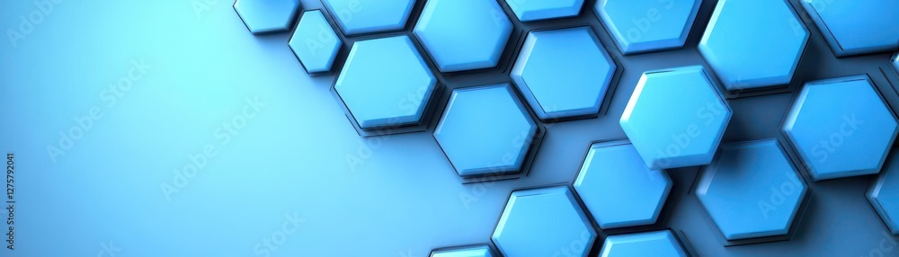 Leinwandbilder Blue hexagon pattern on a light blue background creating a geometric design for backgrounds or textiles