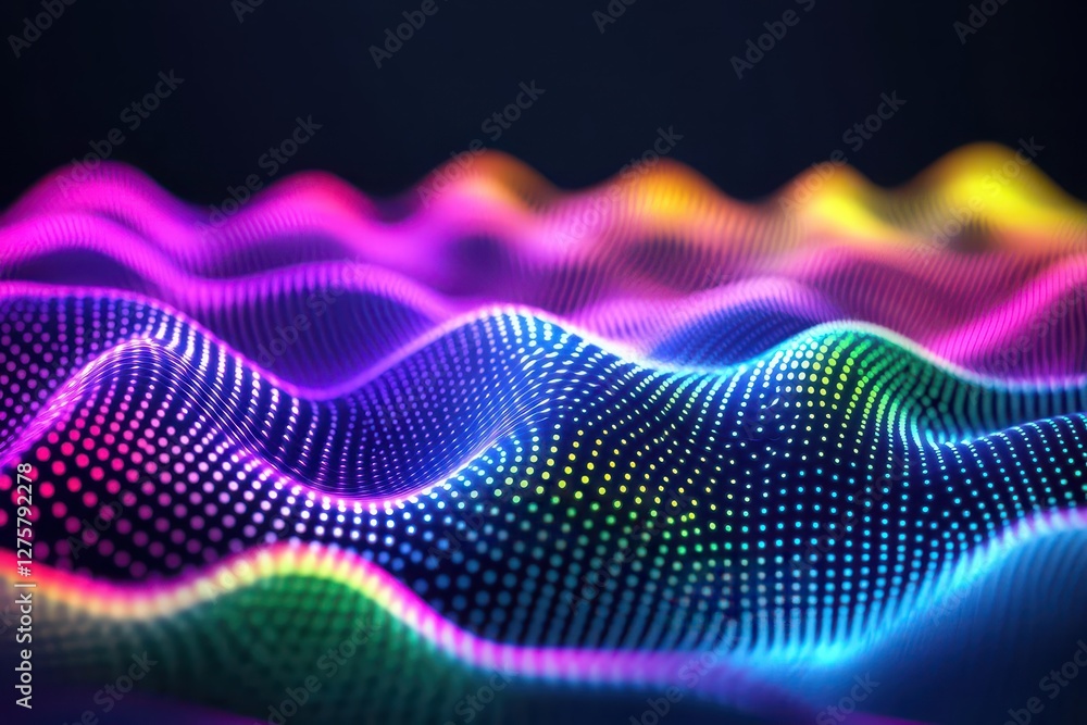 Aufkleber abstract colorful glowing waves on dark background