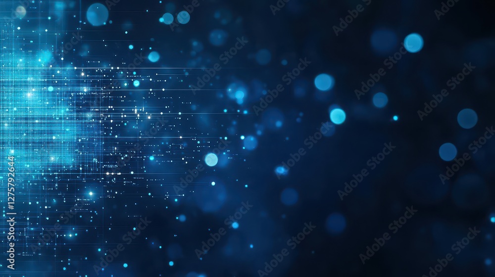 Poster Blue abstract background featuring numerous dots and lines in a dynamic pattern and design