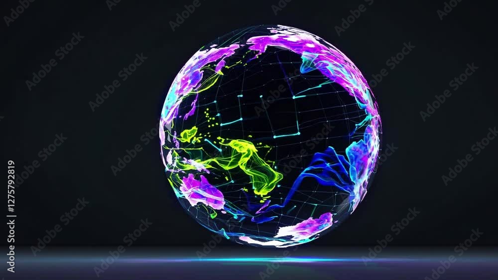 Wall mural abstract colorful orb floating in dark space with neon light trails, modern art visualization of dig