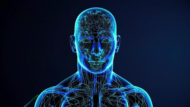 A Human Figure in Vibrant Lines and Light Display, Representing Energy Flow and Neural Connections in a Futuristic and Abstract Style