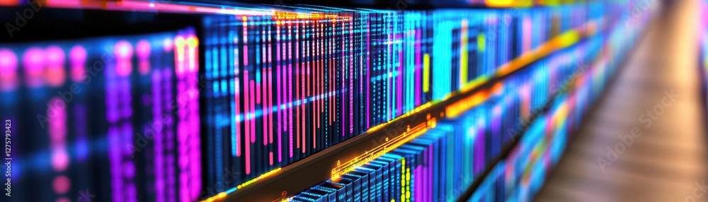 Aufkleber abstract digital library with glowing data streams on shelves