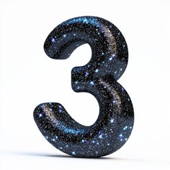 Number 3 made of glowing starry dust with twinkling cosmic sparkles isolated on a clean white background