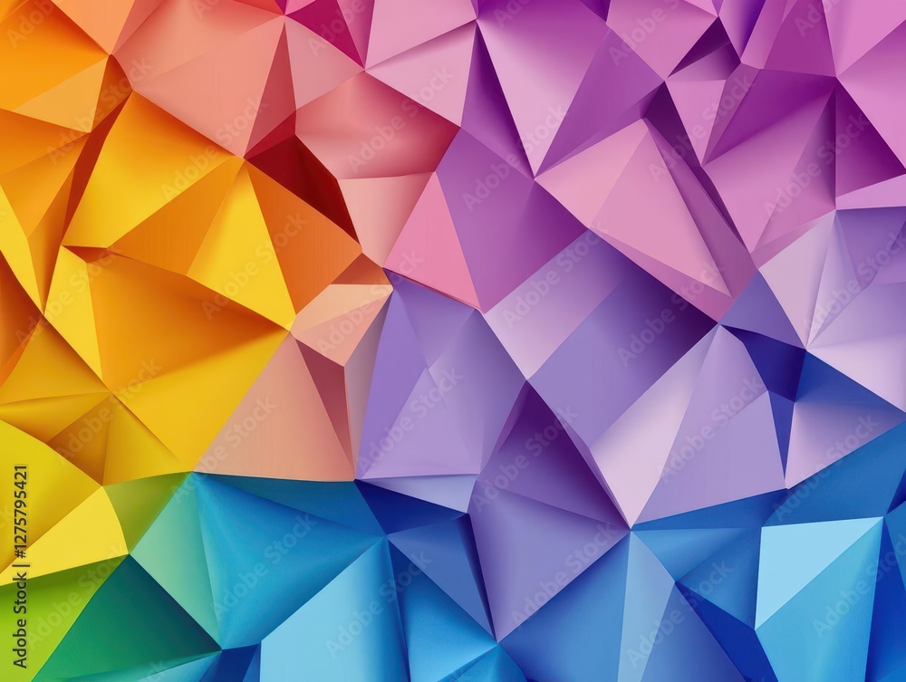 Poster colorful abstract background featuring geometric triangles in various bright shades and patterns