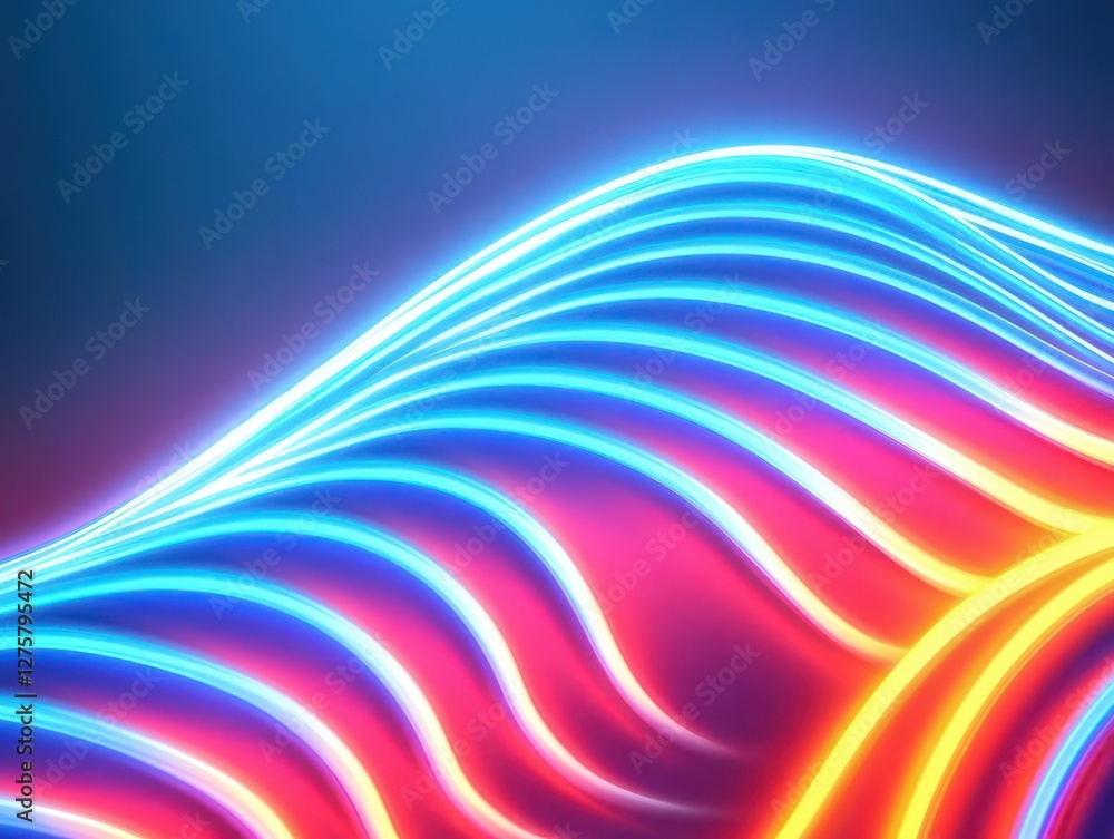 Poster Abstract vibrant gradient background blue red yellow glowing wave texture design dark backdrop retro futuristic