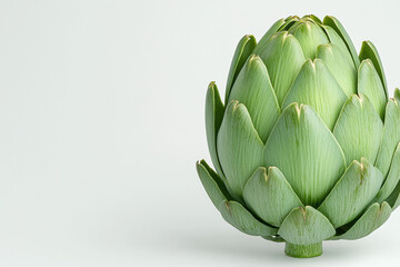 Obraz premium Minimalistic shot of a fresh artichoke, placed upright on a clean white background,