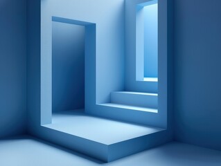 Fototapeta premium Blue minimalist abstract geometric interior architecture
