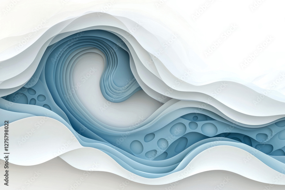 Poster organic fractal design where fluid aquatic forms merge seamlessly into pulsating geometric arcs,