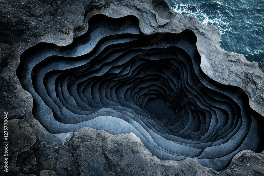 Poster top-down aerial view of rolling ocean waves transitioning into graphical beats forming waveforms at