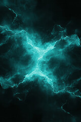 Fototapeta premium Electric aqua lines tracing the outlines of hidden sea creatures in an otherwise dark, fathomless