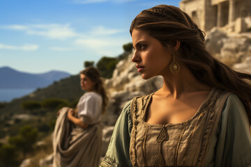 Women in Ancient Greece : Dressed in Traditional Toga, Representing Greek Culture, Mythology, and Society, Embodying the Roles of Goddesses, Philosophers, and Strong Female Figures of the Era. History