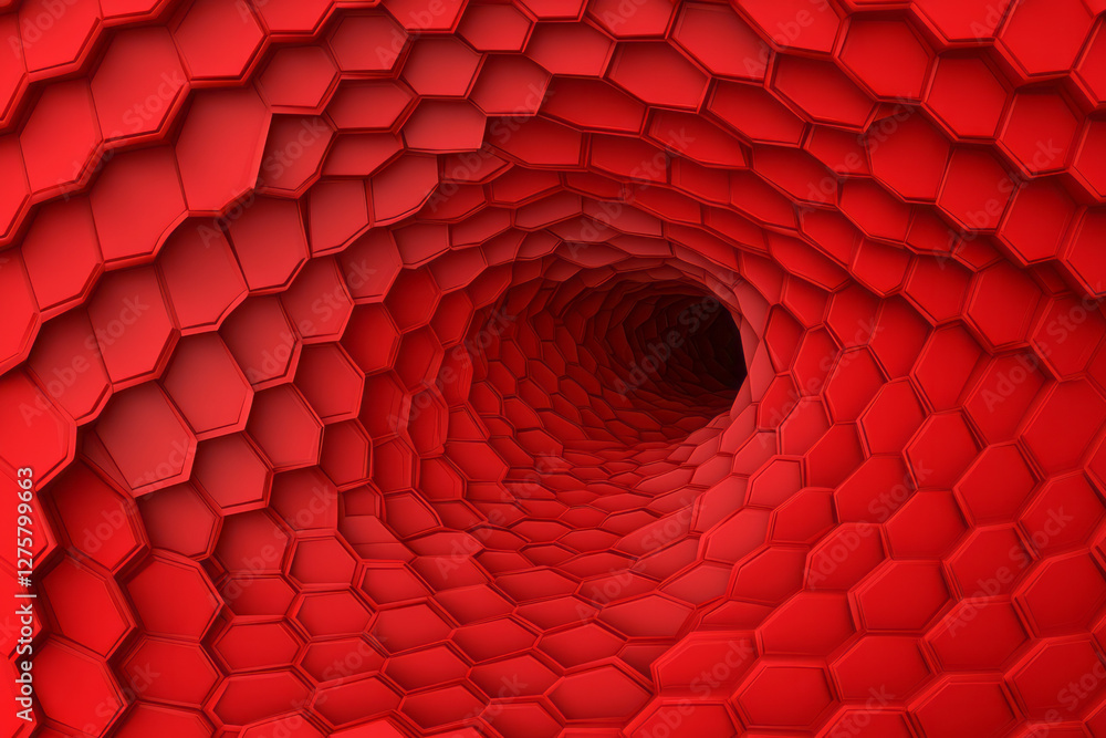 Aufkleber fractal-like arrangement of overlapping scarlet hexagons forming a swirling pattern that draws the