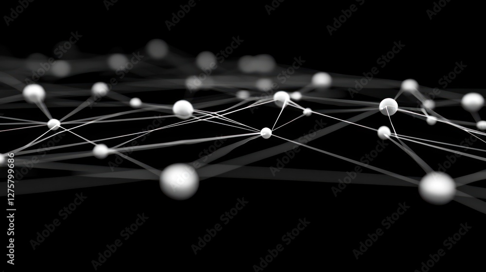 Poster network nodes connect globally, dark background, data visualization, tech concept