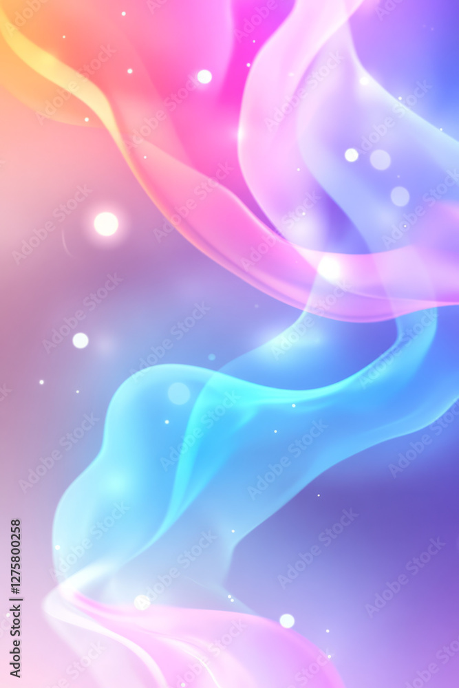Poster bokeh-style backdrop with diffused red and blue curves meandering like soft glimmers of neon,