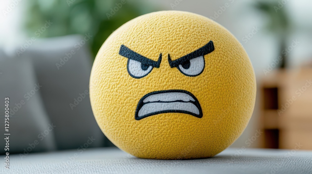 Poster yellow ball with a sad face expression isolated on a white background