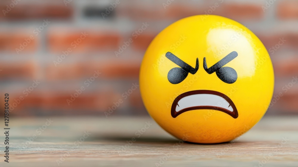 Poster Yellow egg with a sad face expression on a plain background for creative and artistic concepts