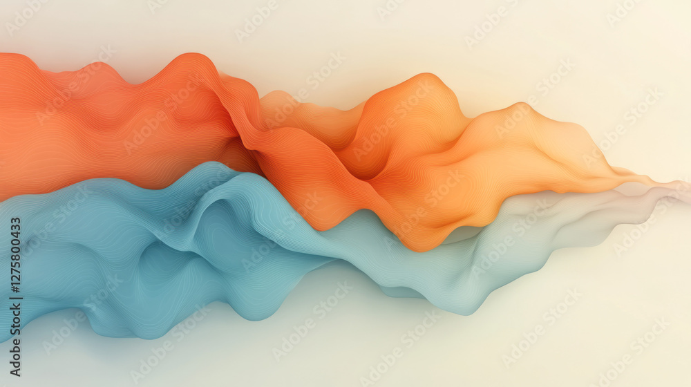 Poster dynamic vector wave patterns merging fiery reds into tranquil aquas, suggesting harmony between