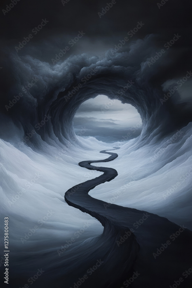 Poster abstract layering of cosmic dust forming a spiraling wave that transitions seamlessly into a moody