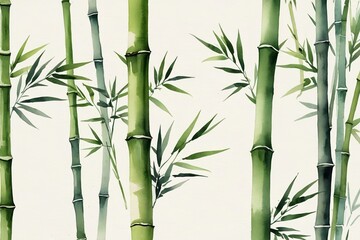there are many green bamboo trees that are painted on a wall