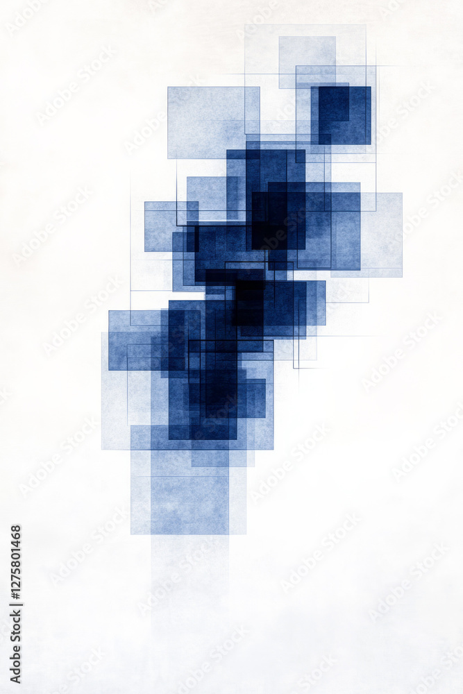 Aufkleber stylized blueprint-like background overlaid with layered blue cubes, their edges forming sharp