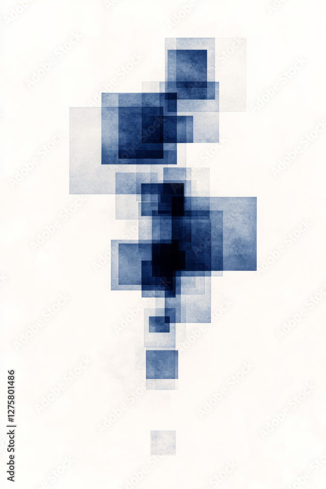 Poster stylized blueprint-like background overlaid with layered blue cubes, their edges forming sharp