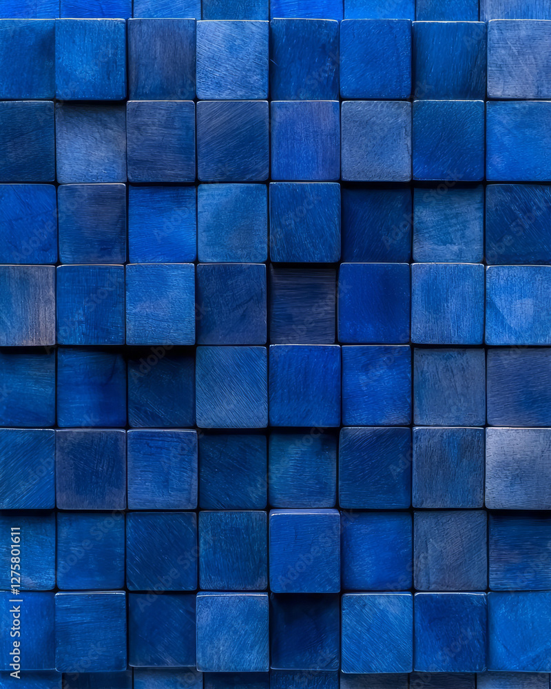 Fototapete Lightly textured navy backdrop intersected by shimmering turquoise cubes, each positioned with