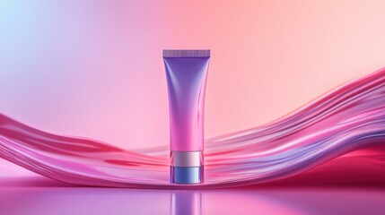 Pink And Purple Cosmetic Tube On Abstract Wave Background