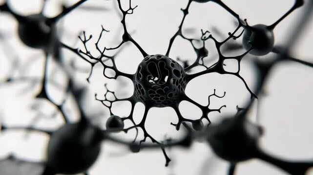A black and white image of a brain with many small holes. The image is abstract and gives the impression of a brain with many different parts