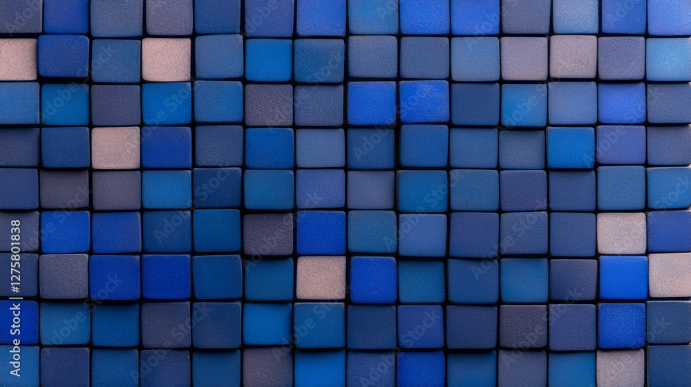 Aufkleber hypnotic overhead shot of tiled, cubic modules in gradient blues, transitioning from pale azure to