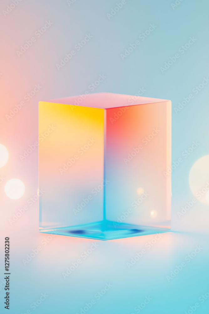 Aufkleber Close-up macro shot of a single luminescent cube partially blurred by a foreground layer of