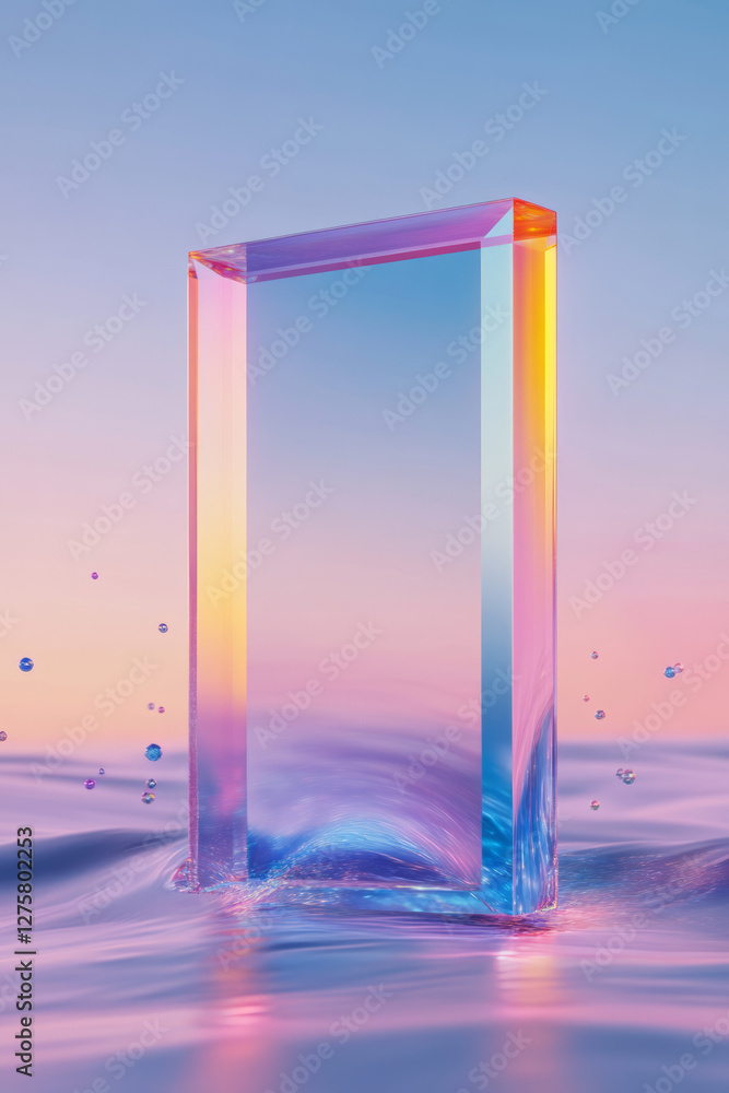 Aufkleber Surreal floating portal framed by translucent cubes, while colored bokeh particles flow outward in