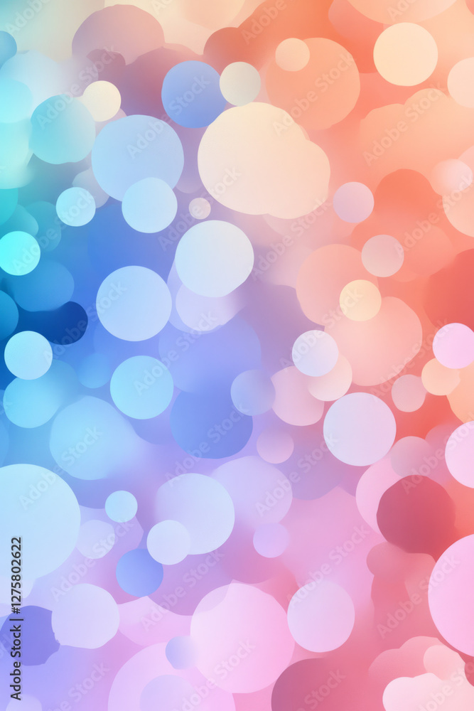 Poster bubble-like organic clusters floating in a space of graded color shifting between warm reds and