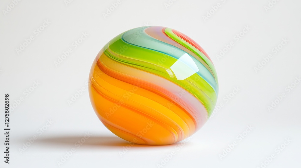 Poster orb made of liquid-like spiral patterns in bright lime and bold scarlet, suspended in a minimal