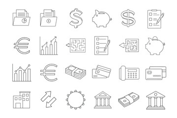 editable stroke of finance icon set on white background