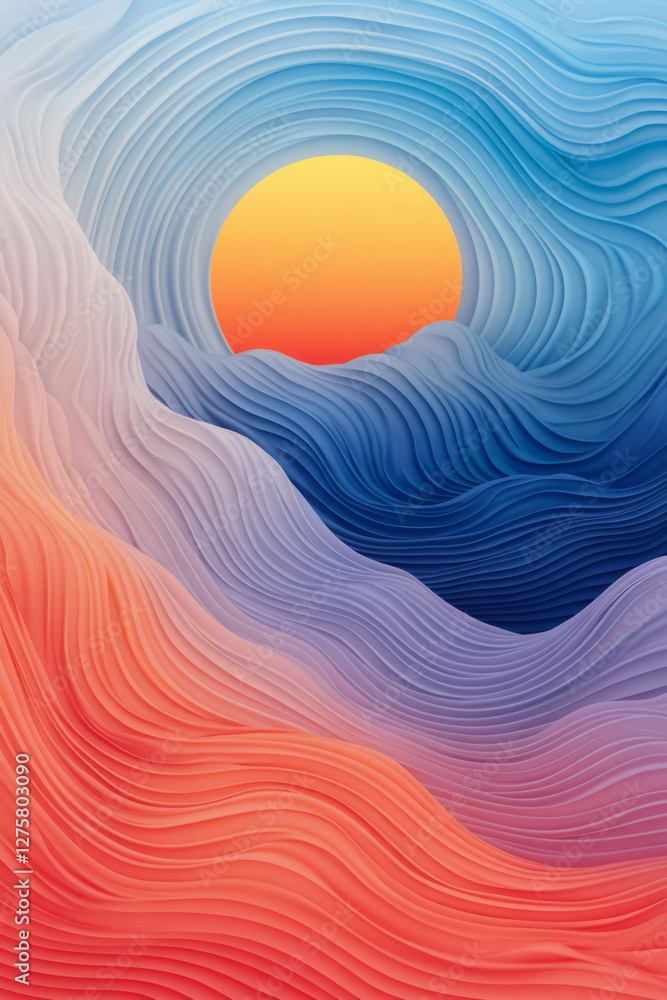Poster Stylized wave pattern evoking a sense of gentle motion, with lines gradually transitioning from