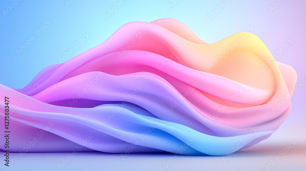 Aufkleber flowing waves of satin-textured pink lines intersecting deeper azure backgrounds, highlighted by