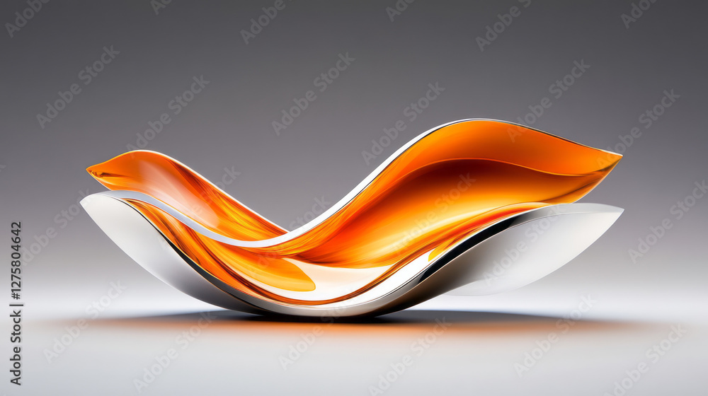 Poster a continuous rolling wave design in polished silver, illuminated by selective golden highlights