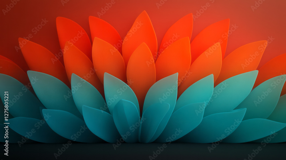 Aufkleber layered arcs of fiery red blending into vibrant turquoise, emanating in a symmetrical radial