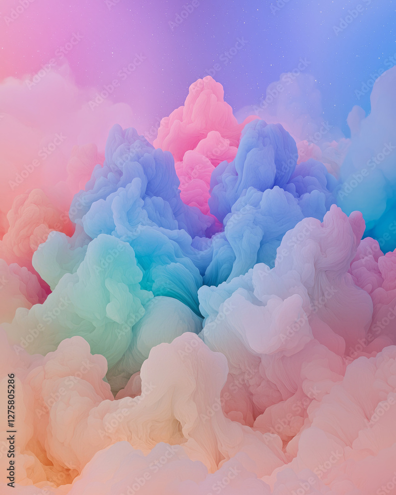 Aufkleber ethereal cloud of shimmering particles spanning a gradient from soft turquoise to vivid magenta,